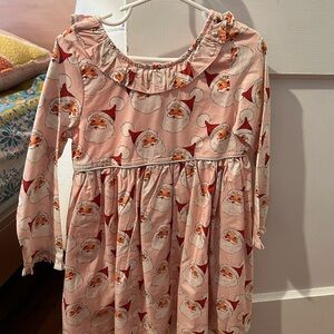 Pink Chicken Santa Print Dress - Pink and White